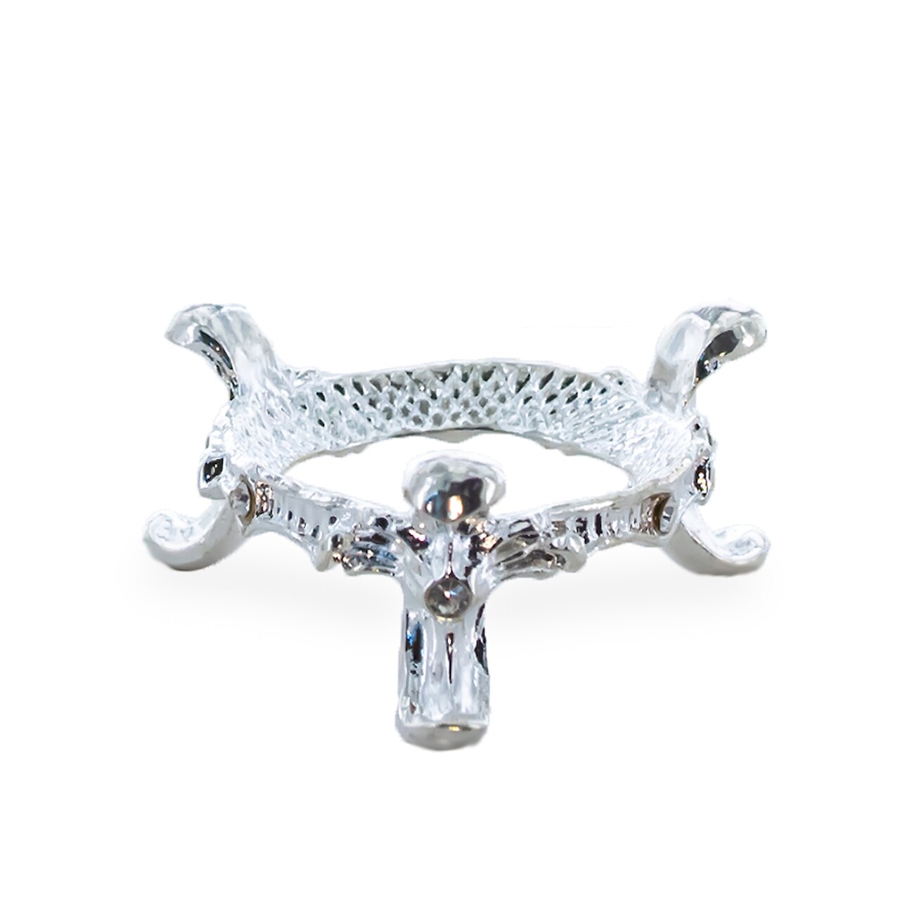 Low Profile Jeweled Silver Tone Metal Egg Sphere Stand Holder Display